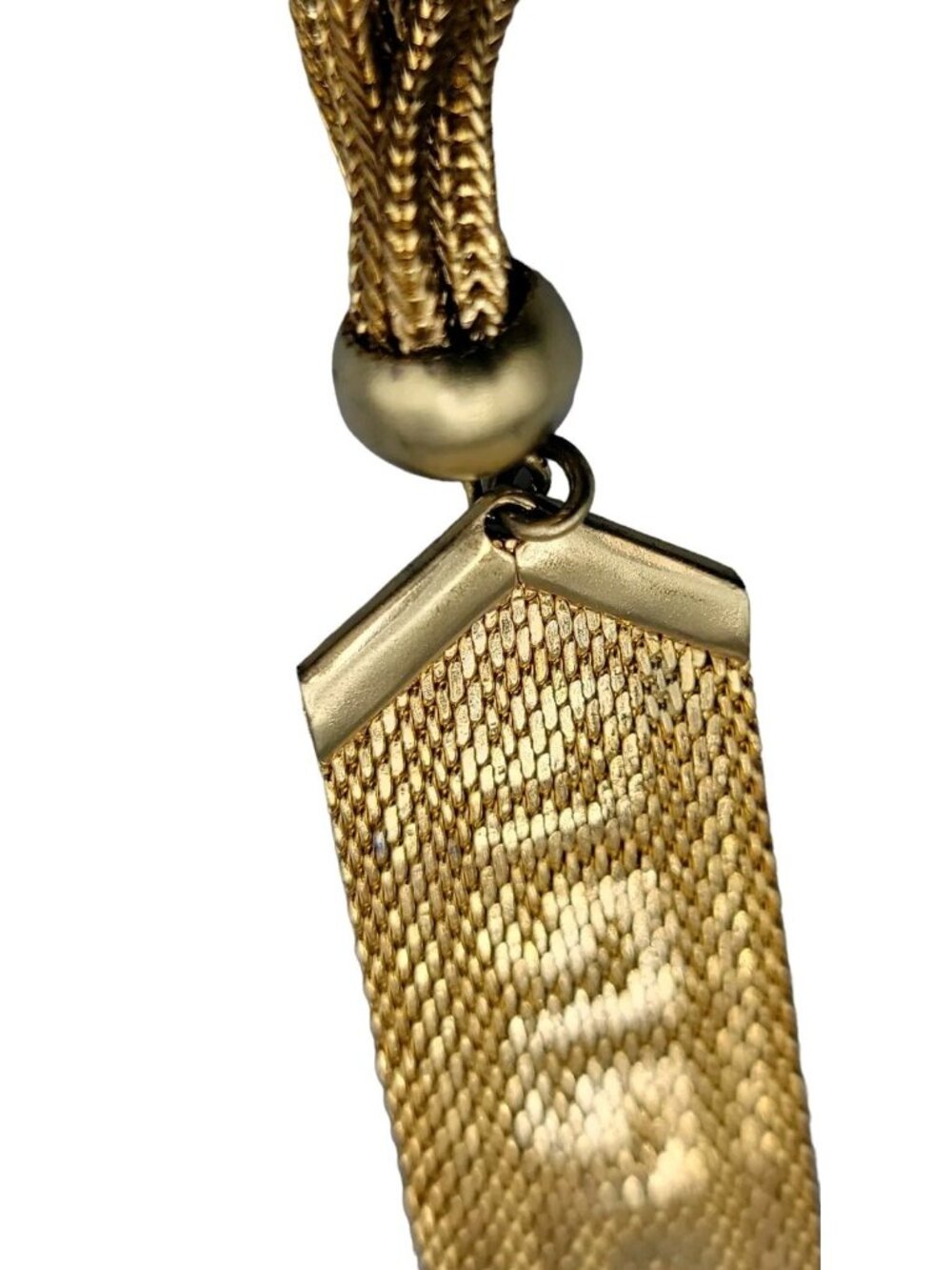 Art Deco Byzantine Greek Key Tassel Gold Tone Mesh Slide Bracelet - Picture 11 of 16